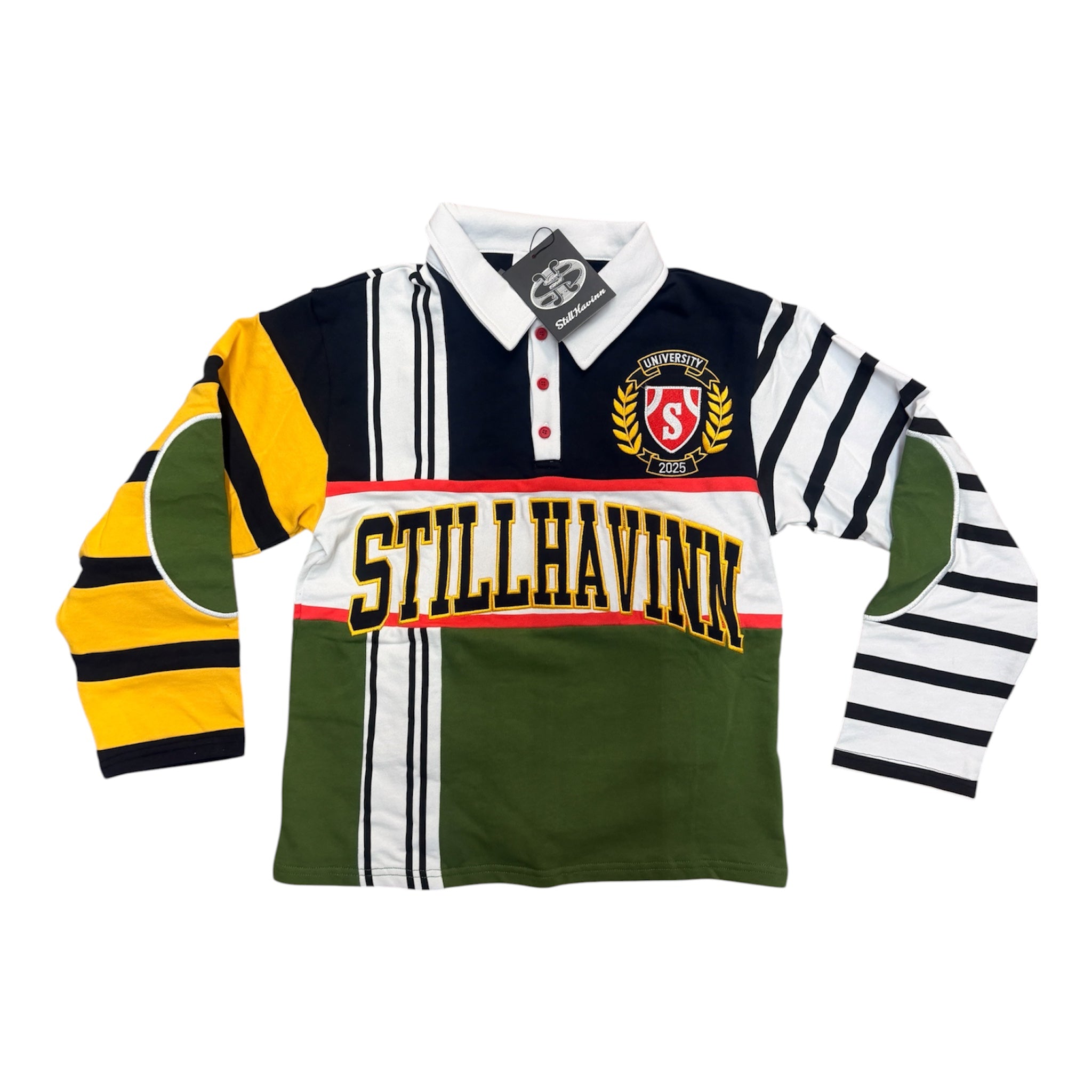 Still Having Varsity Rugby Polo – Olive/Yellow Multi Stripe