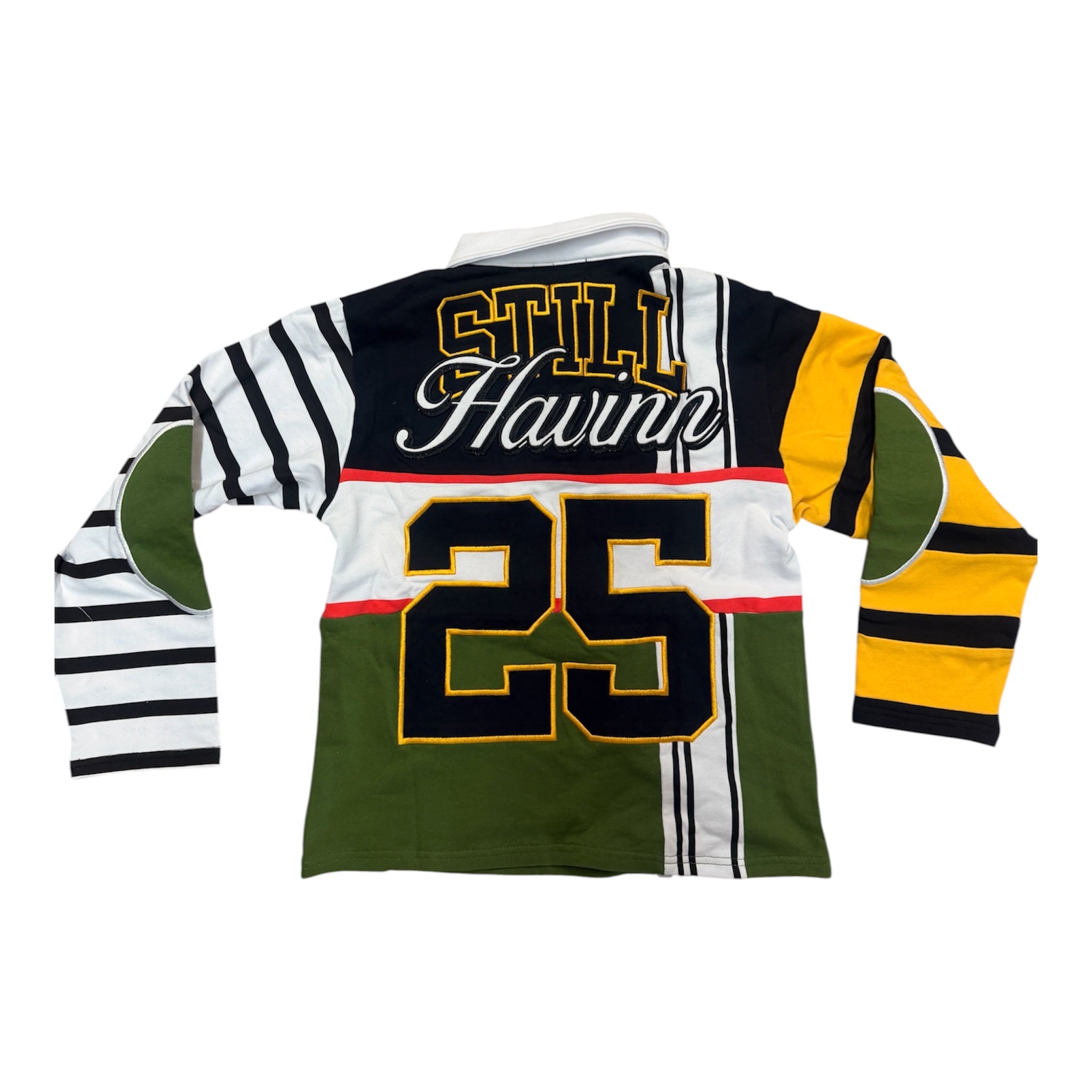 Still Having Varsity Rugby Polo – Olive/Yellow Multi Stripe