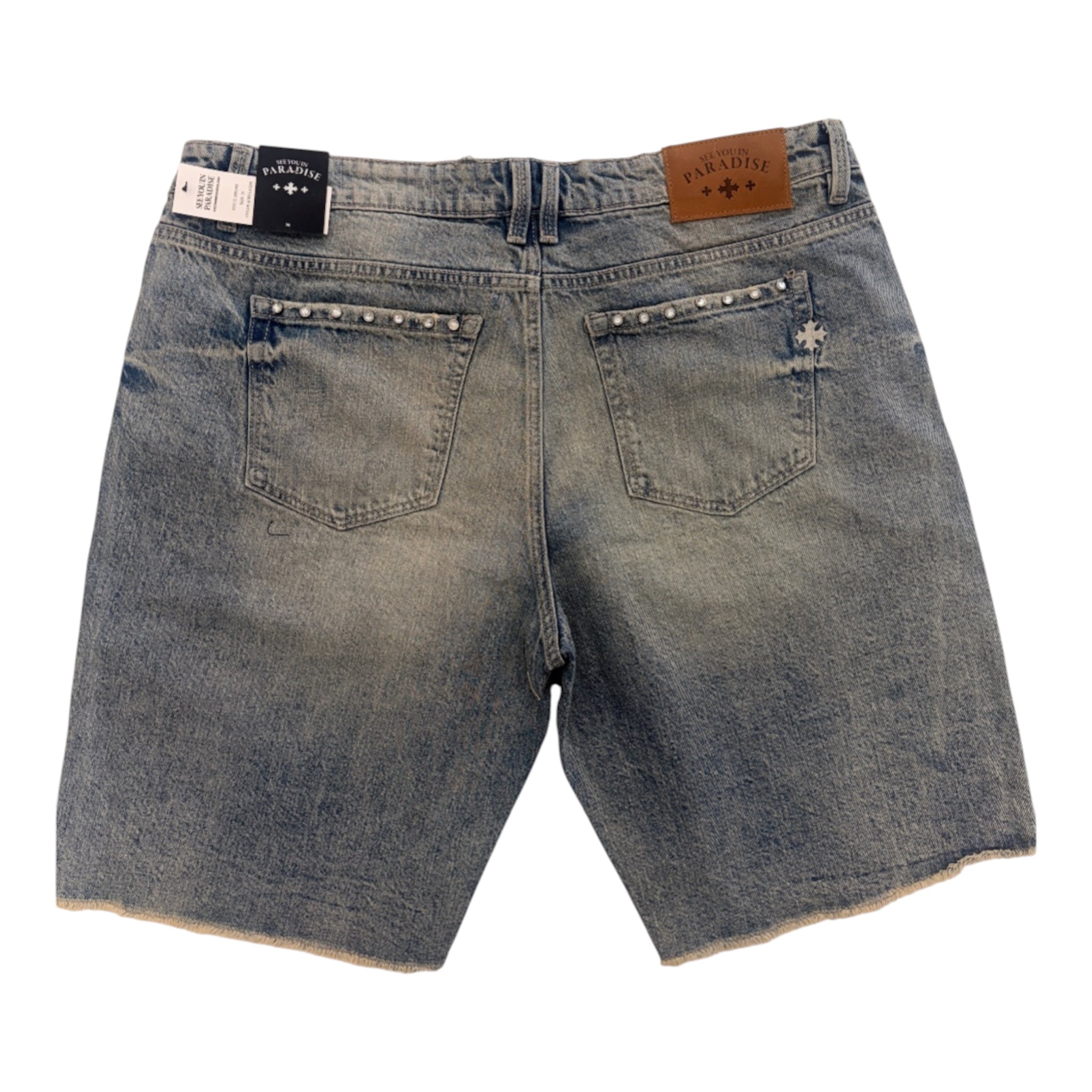 Jordan Craig "SYIP" Studded Distressed Denim Shorts