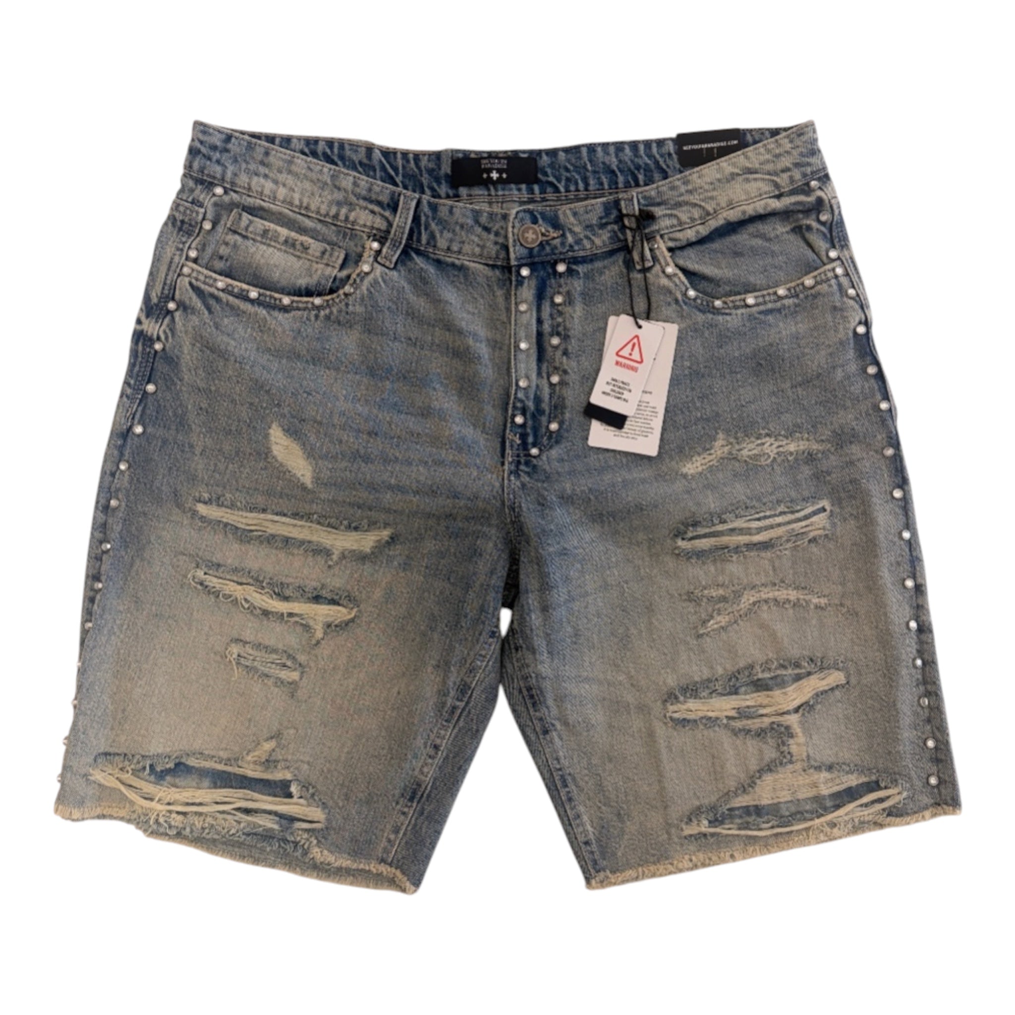 Jordan Craig "SYIP" Studded Distressed Denim Shorts