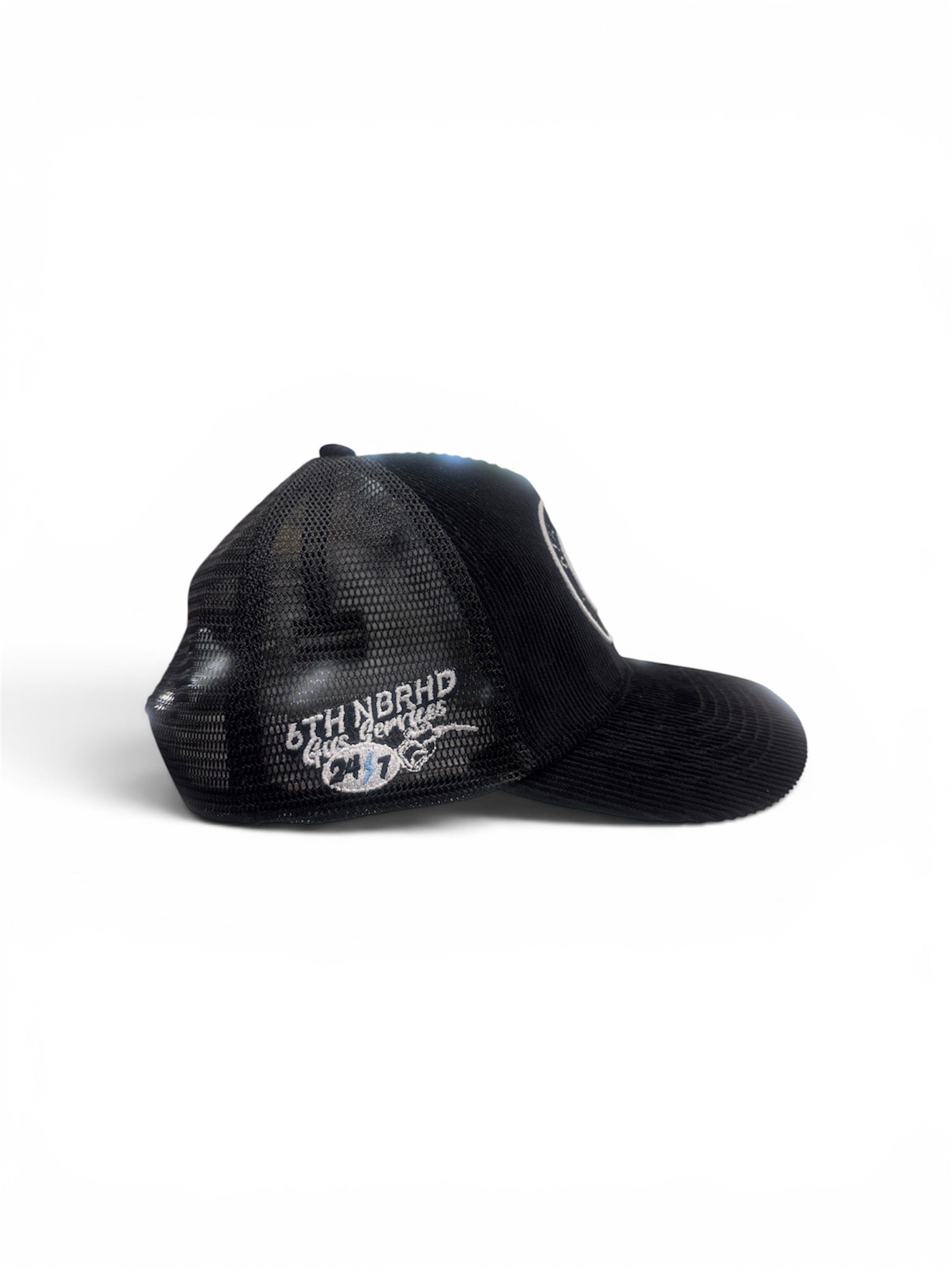 6th NBRHD Gasoline Corduroy Trucker Hat – Black Mesh Snapback Cap