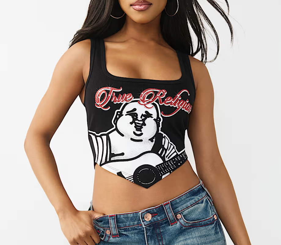 True Religion Buddha Graphic Crop Tank – Black
