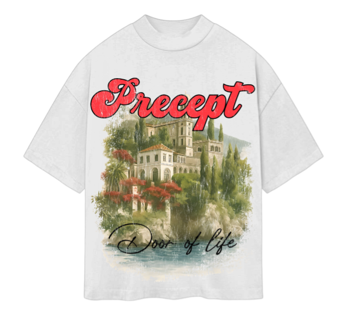 Precept 'Sicilia' white unisex graphic t-shirt with a Mediterranean-inspired front print.