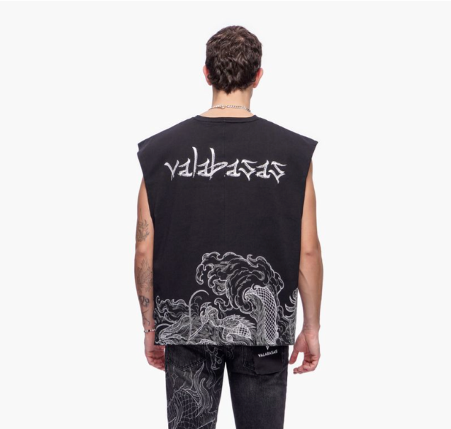 Valabasas 'Kaito' black cut-off tee — alternate view.