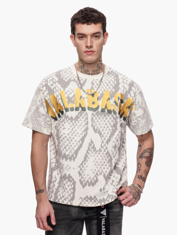 Valabasas 'Serpent Fade' white tee with a faded serpent front graphic.