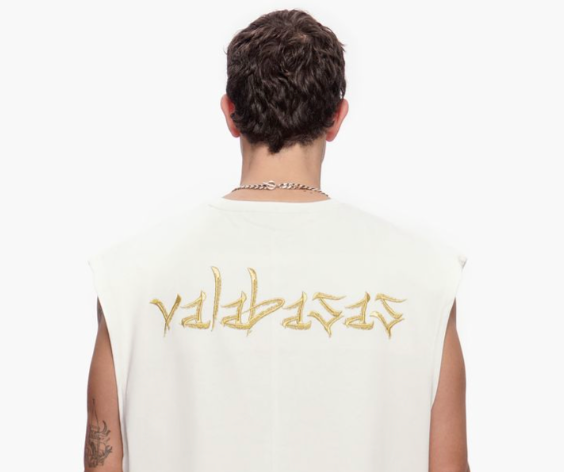 Valabasas 'Kaito' white cut-off tee — alternate view.