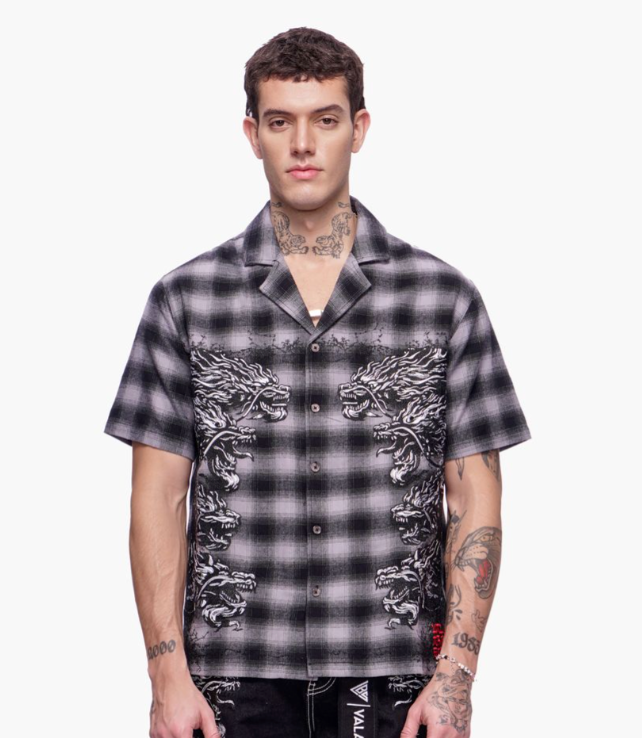Valabasas 'Kuraze' grey checkered button-down shirt.