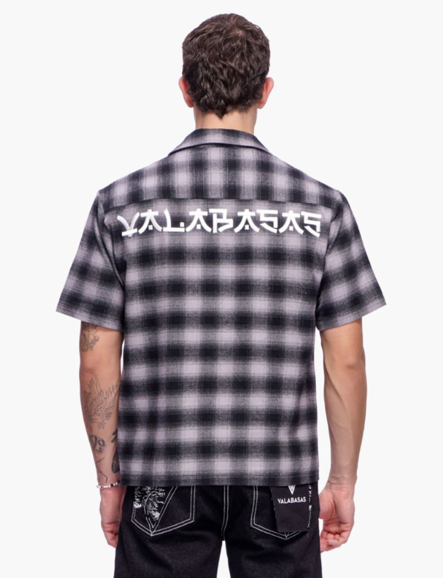 Valabasas 'Kuraze' grey checkered button-down — alternate view.