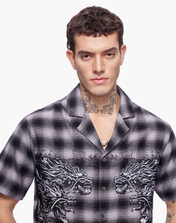 Valabasas 'Kuraze' grey checkered button-down — alternate view.