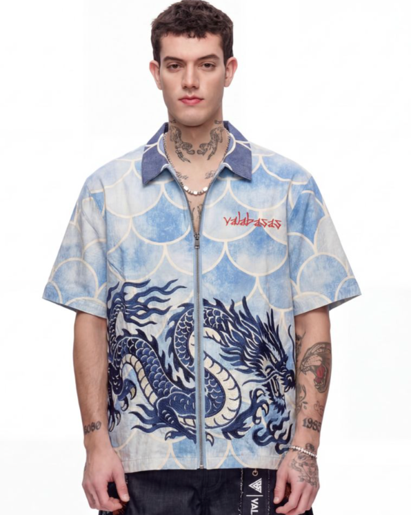 Valabasas 'Ocean Scale' blue full-zip layering top.