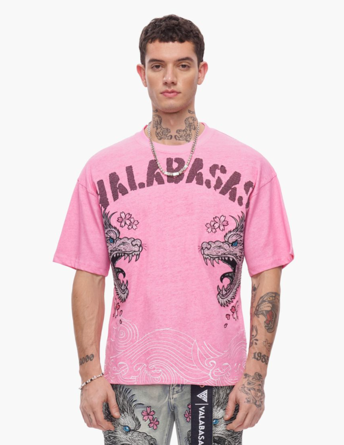 Valabasas 'Ikari' pink graphic tee with a bold front print.