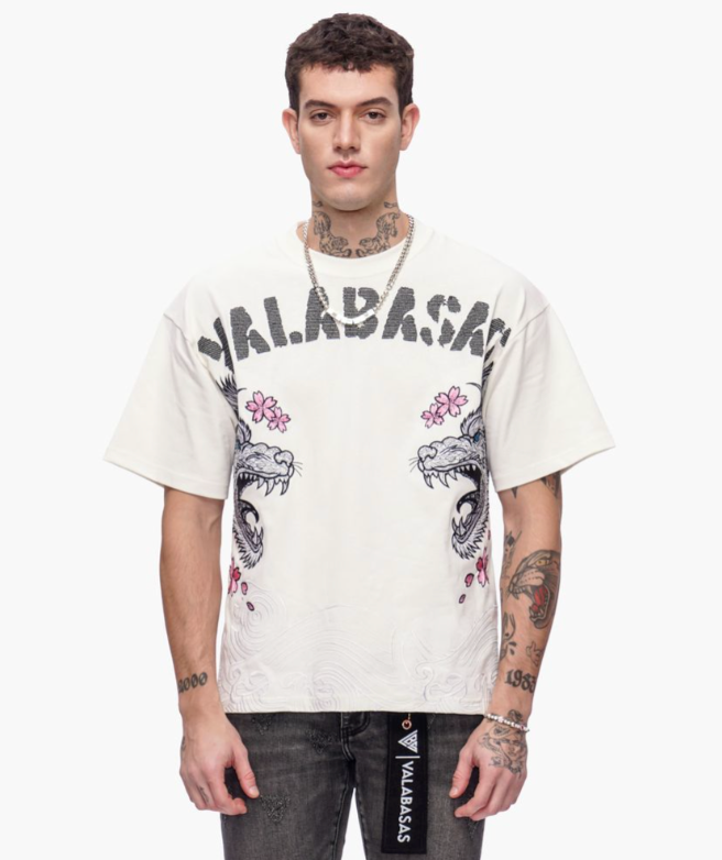 Valabasas 'Ikari' white graphic tee with a bold front print.