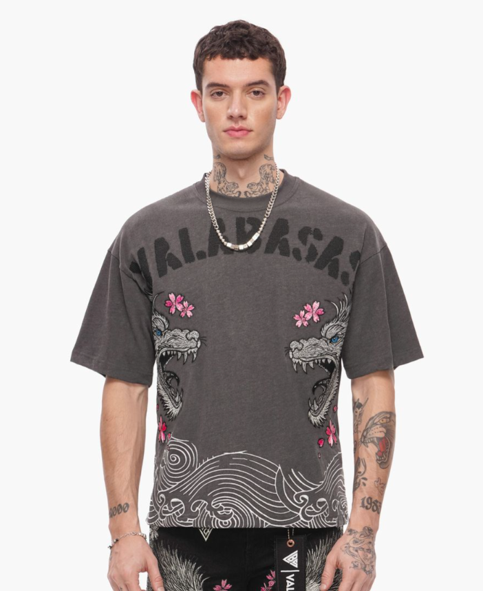 Valabasas 'Ikari' tee in washed black with a bold front print.
