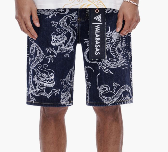 Valabasas 'Ganru' dark wash denim shorts.