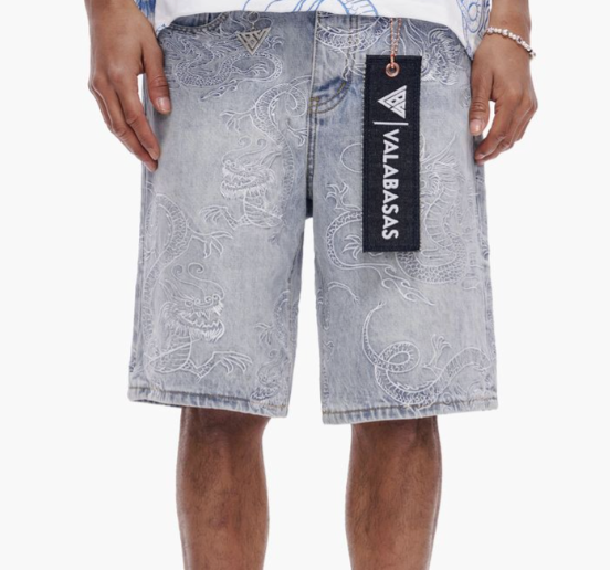 Valabasas 'Ganru' light blue wash denim shorts.