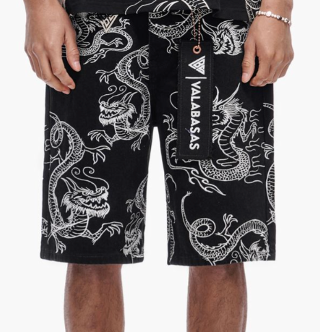 Valabasas 'Ganru' jet black denim shorts.