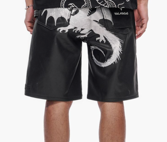Valabasas 'Kuroto' black waxed denim shorts — alternate view.