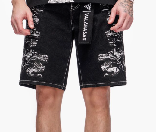 Valabasas 'Tsuki' jet black denim shorts.