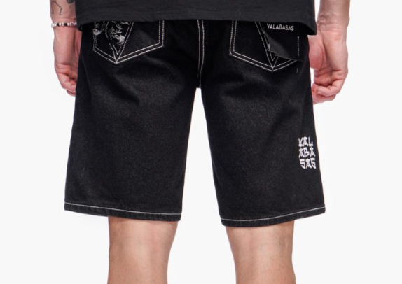 Valabasas 'Tsuki' jet black denim shorts — alternate view.