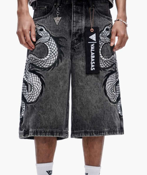 Valabasas 'Glacier Coil' grey wash denim shorts.