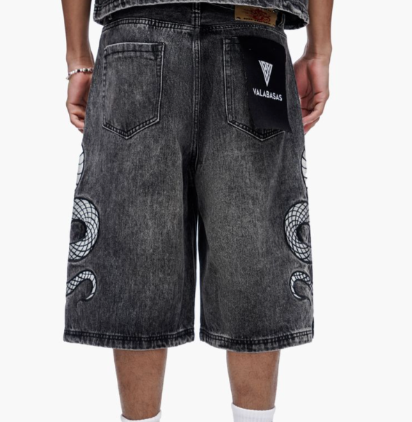 Valabasas 'Glacier Coil' grey wash denim shorts — alternate view.