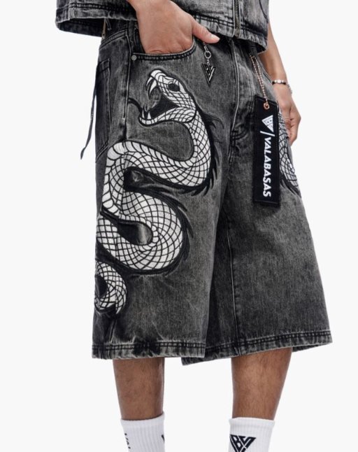 Valabasas 'Glacier Coil' grey wash denim shorts — alternate view.