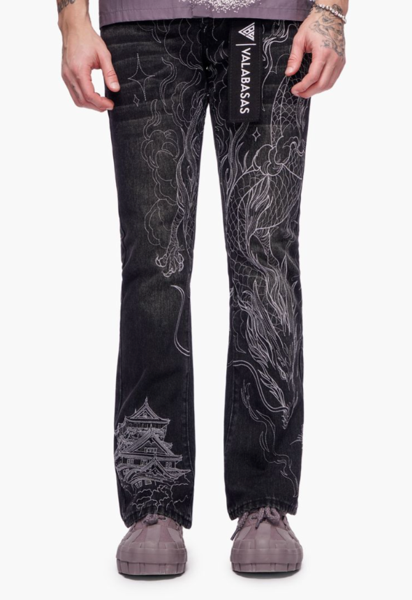 Valabasas 'Stone Serpent' stacked denim in vintage black.