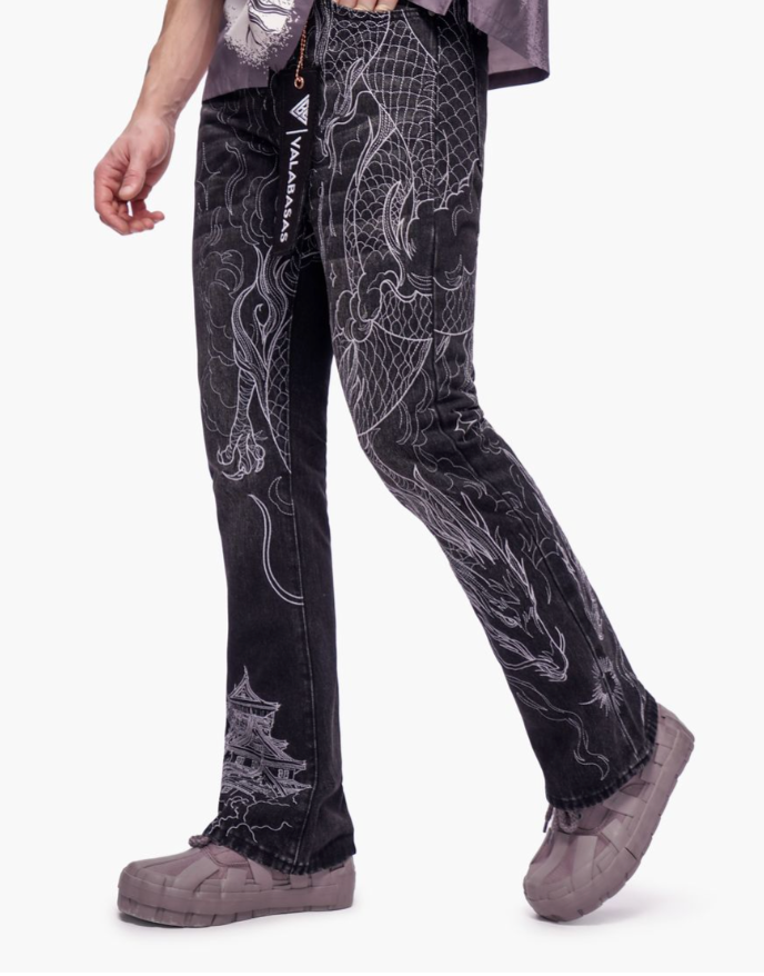 Valabasas 'Stone Serpent' vintage black stacked denim — alternate view.