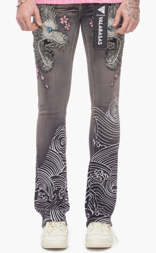 Valabasas 'Tenka' stacked denim in grey wash.