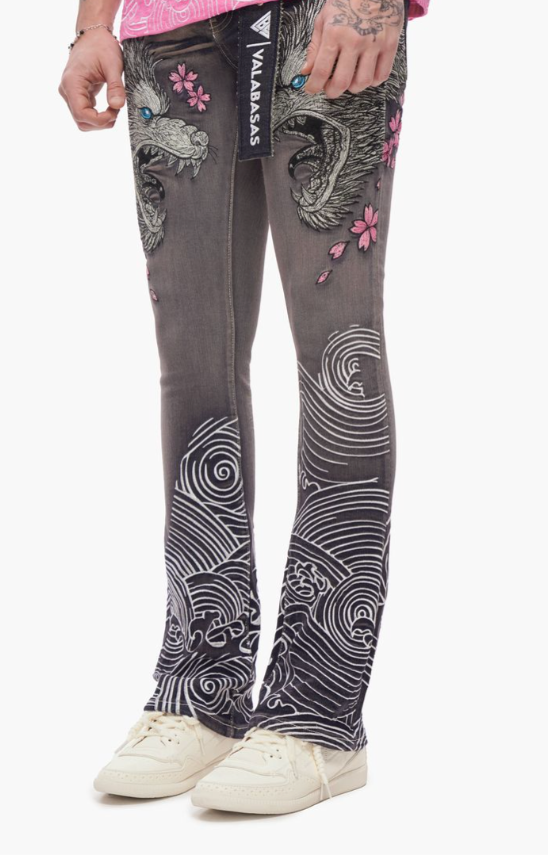 Valabasas 'Tenka' grey wash stacked denim — alternate view.