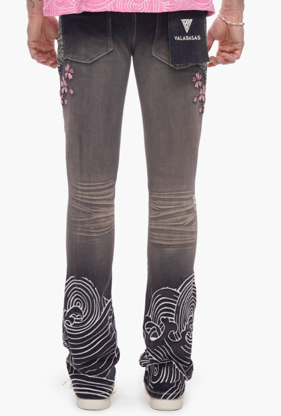 Valabasas 'Tenka' grey wash stacked denim — alternate view.