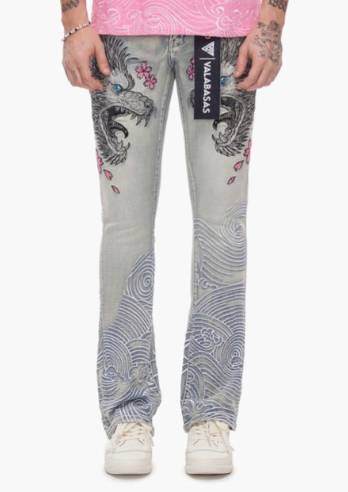 Valabasas 'Tenka' stacked denim in light blue wash.