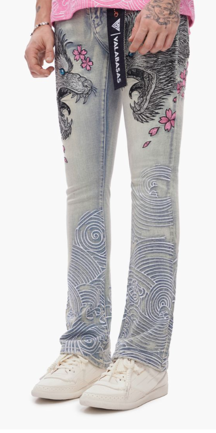 Valabasas 'Tenka' light blue stacked denim — alternate view.