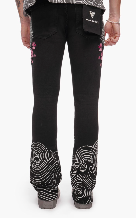 Valabasas 'Tenka' jet black stacked denim — alternate view.