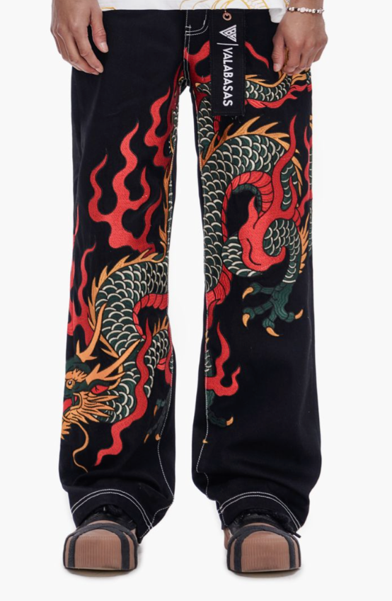 Valabasas 'Blaze Fang' baggy denim in jet black.