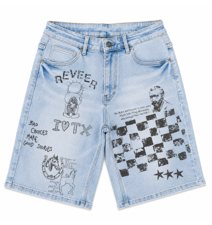 Reveer "CHECKERED" Denim Shorts- Blue