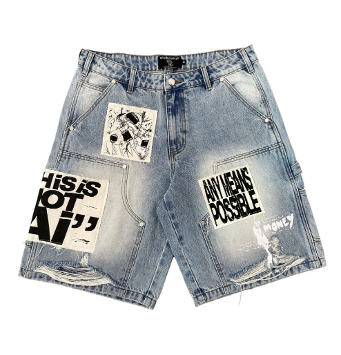 Mixed Emotion "AI" Blue Denim Shorts