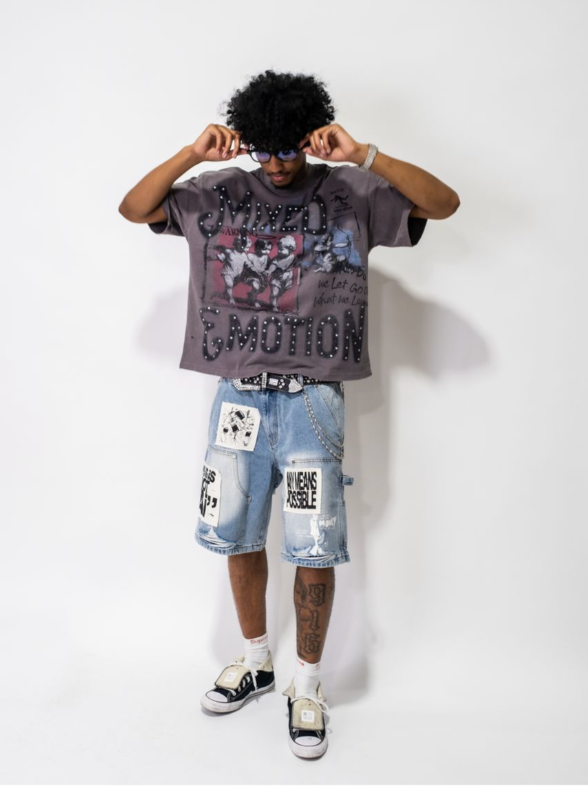 Mixed Emotion "AI" Blue Denim Shorts