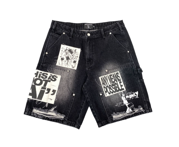 Mixed Emotion "AI" Black Denim Shorts