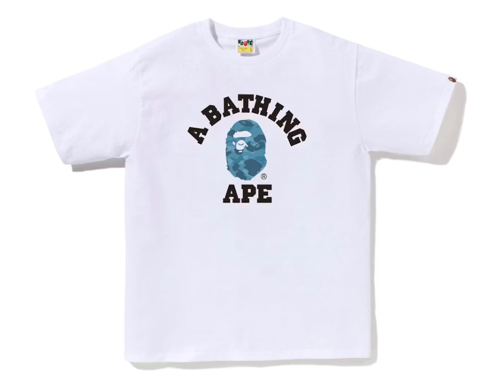 BAPE "Honeycomb Camo College" White/Blue Tee