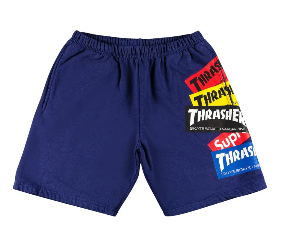 Supreme x Thrasher "Multi Logo" Wash Navy Sweatshorts