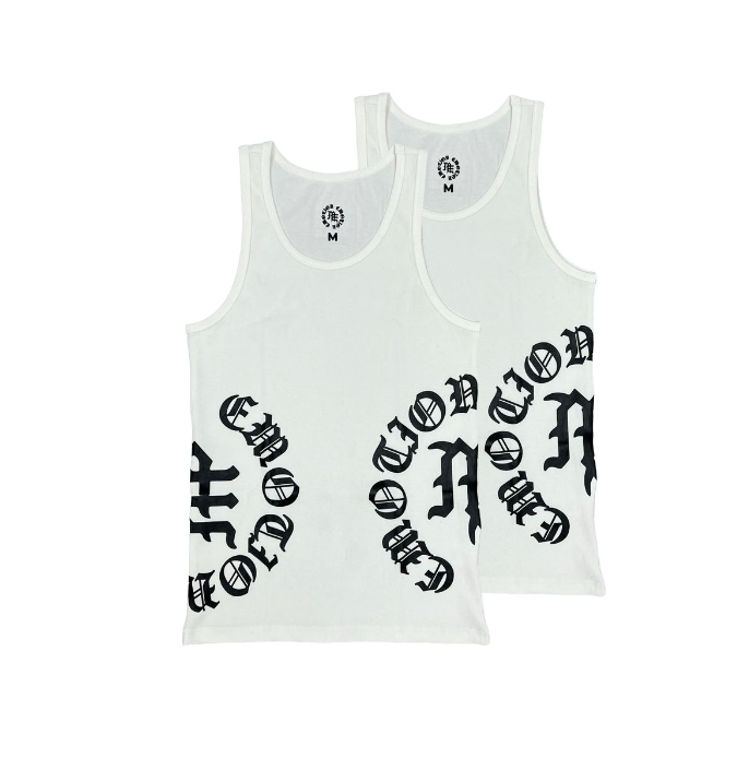 Mixed Emotion "Script" White Tank Top 2-Pack