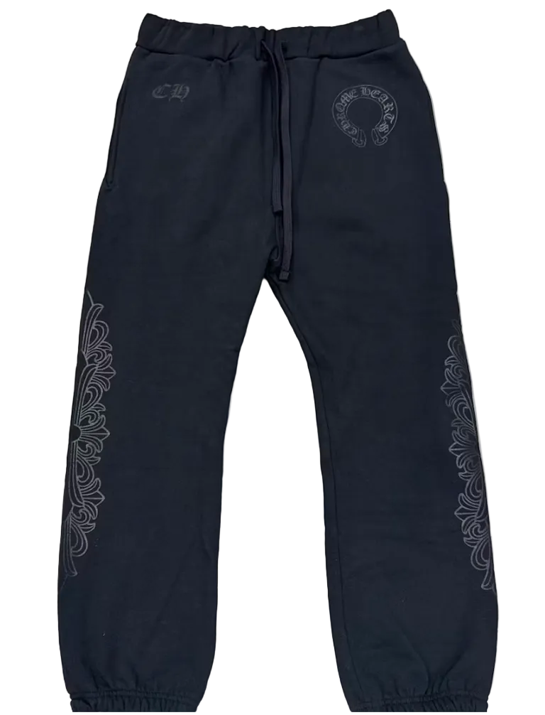 Chrome Hearts "Horseshoe Floral Cross" Black Sweatpants