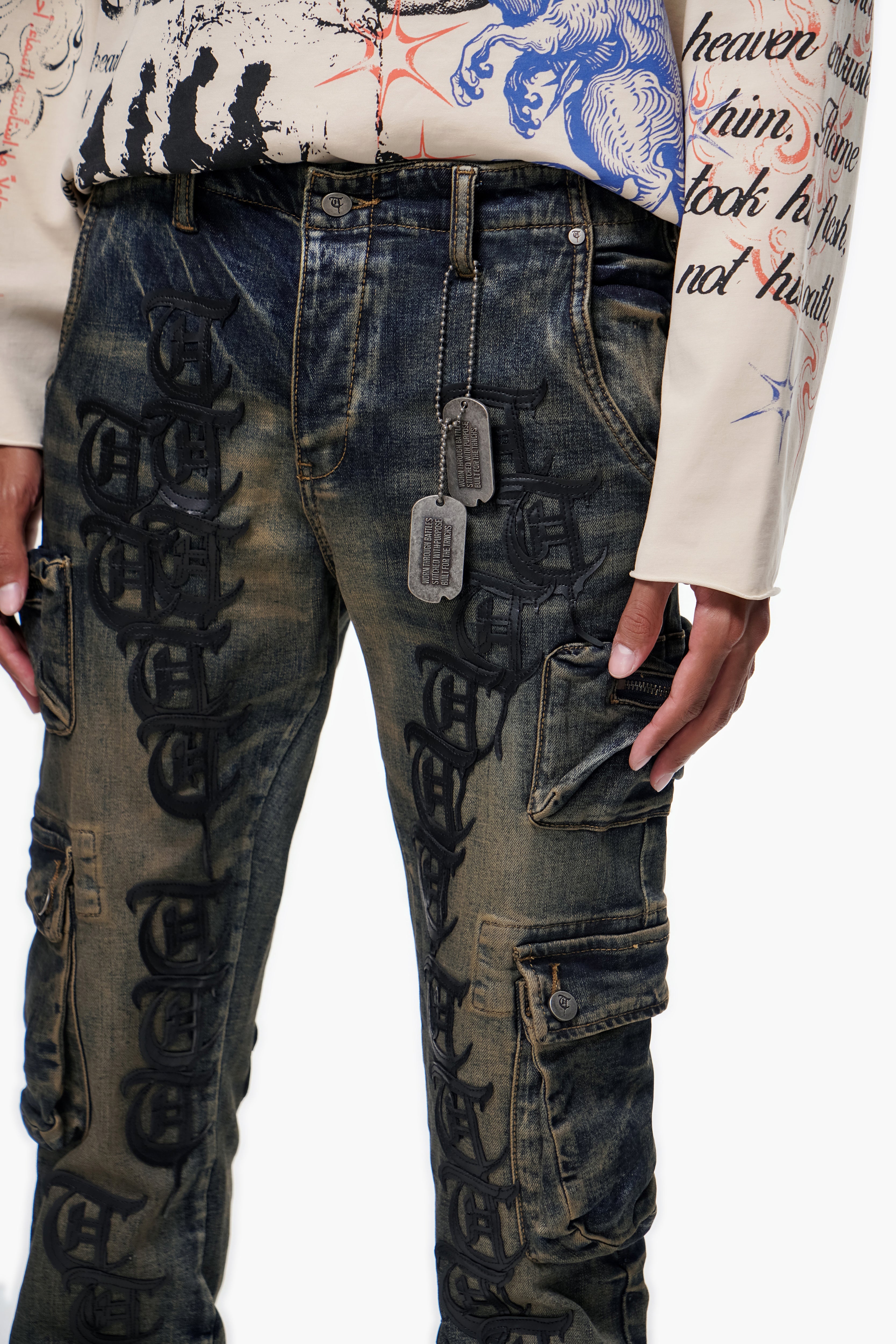 "KHANDAQ" Medium Blue Cargo Denim