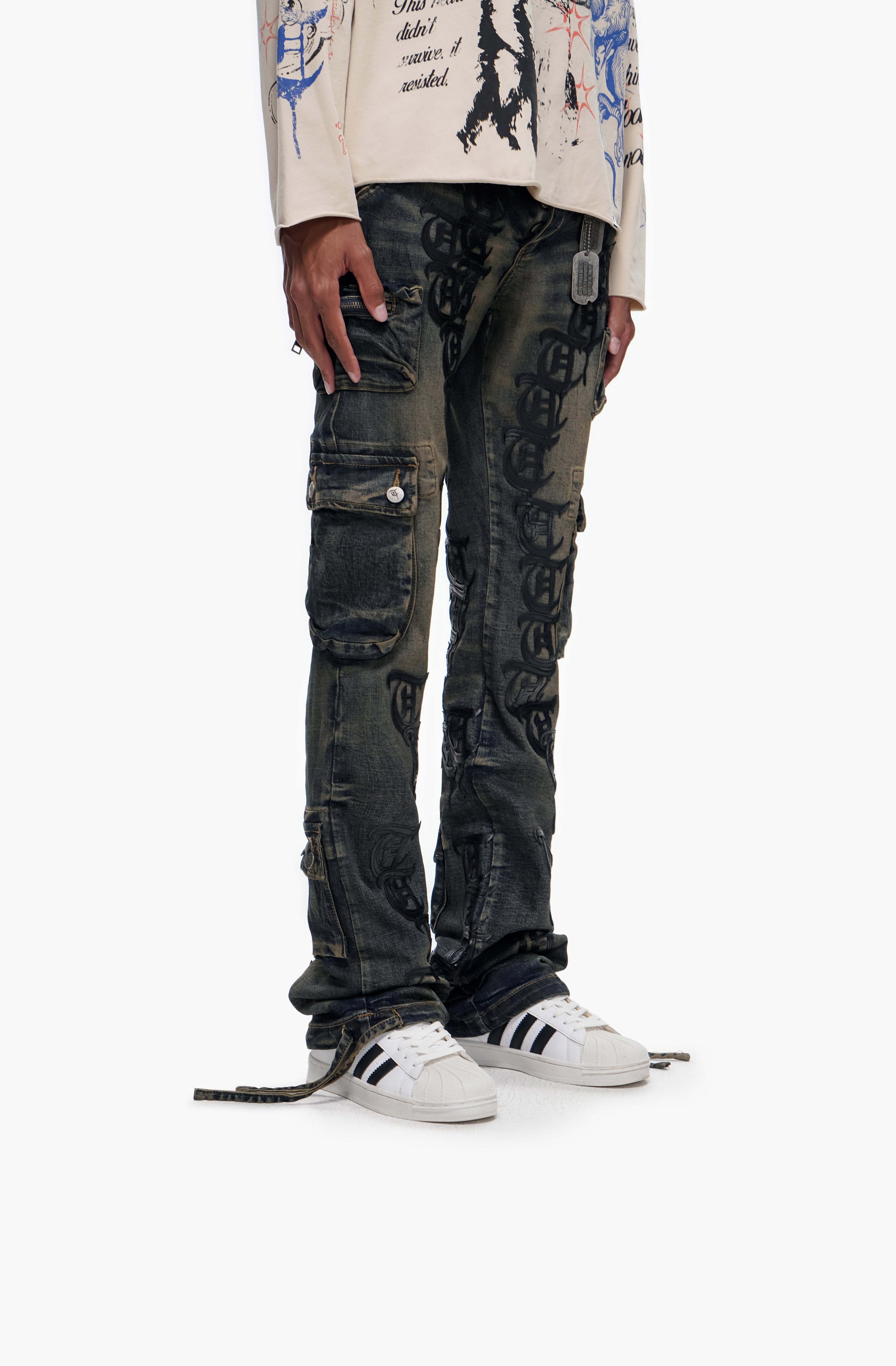 "KHANDAQ" Medium Blue Cargo Denim