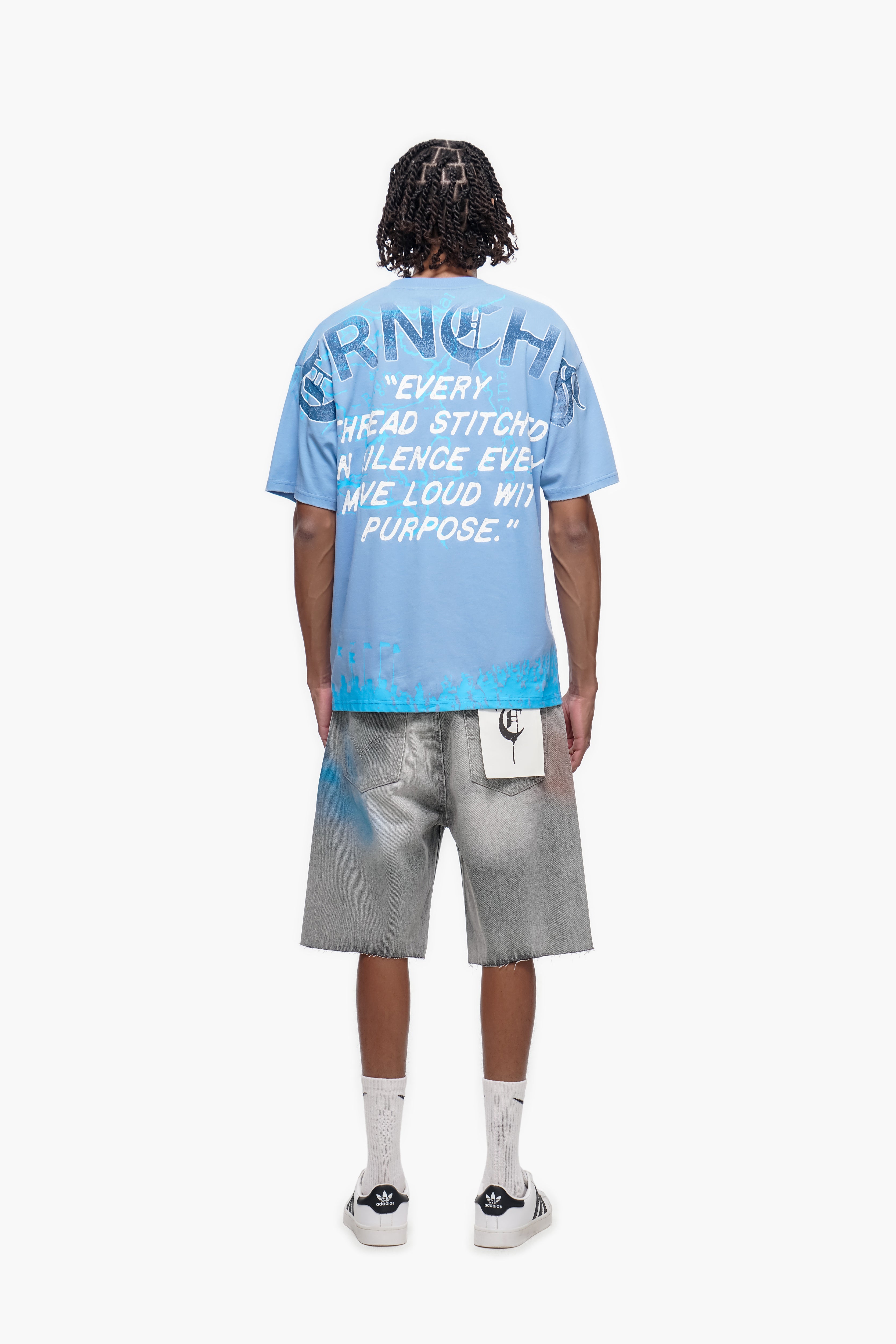 "STITCHED IN SILENCE" Blue Tee