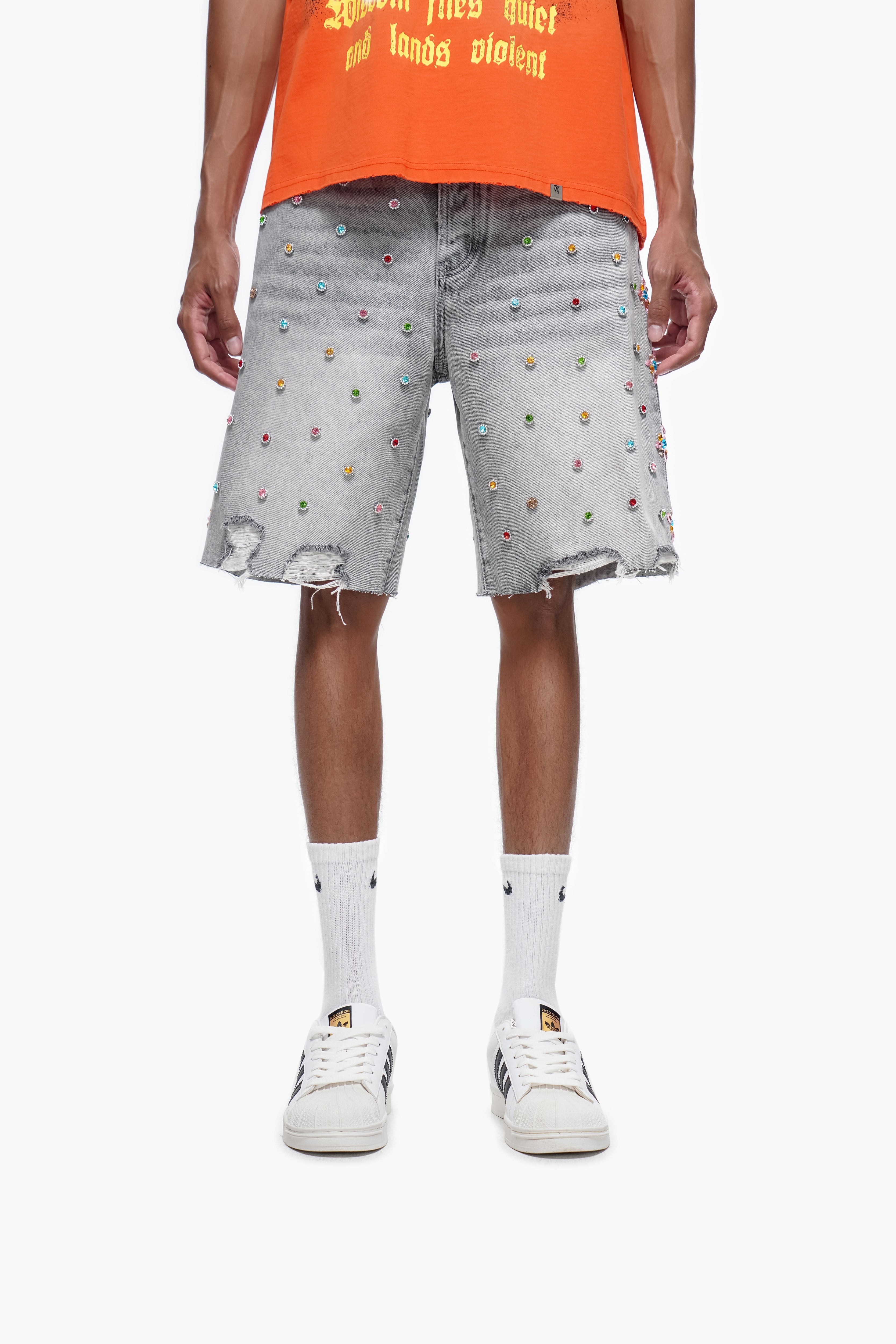 BOUNTY Gray Wash Denim Shorts - TRNCHS Urban Streetwear
