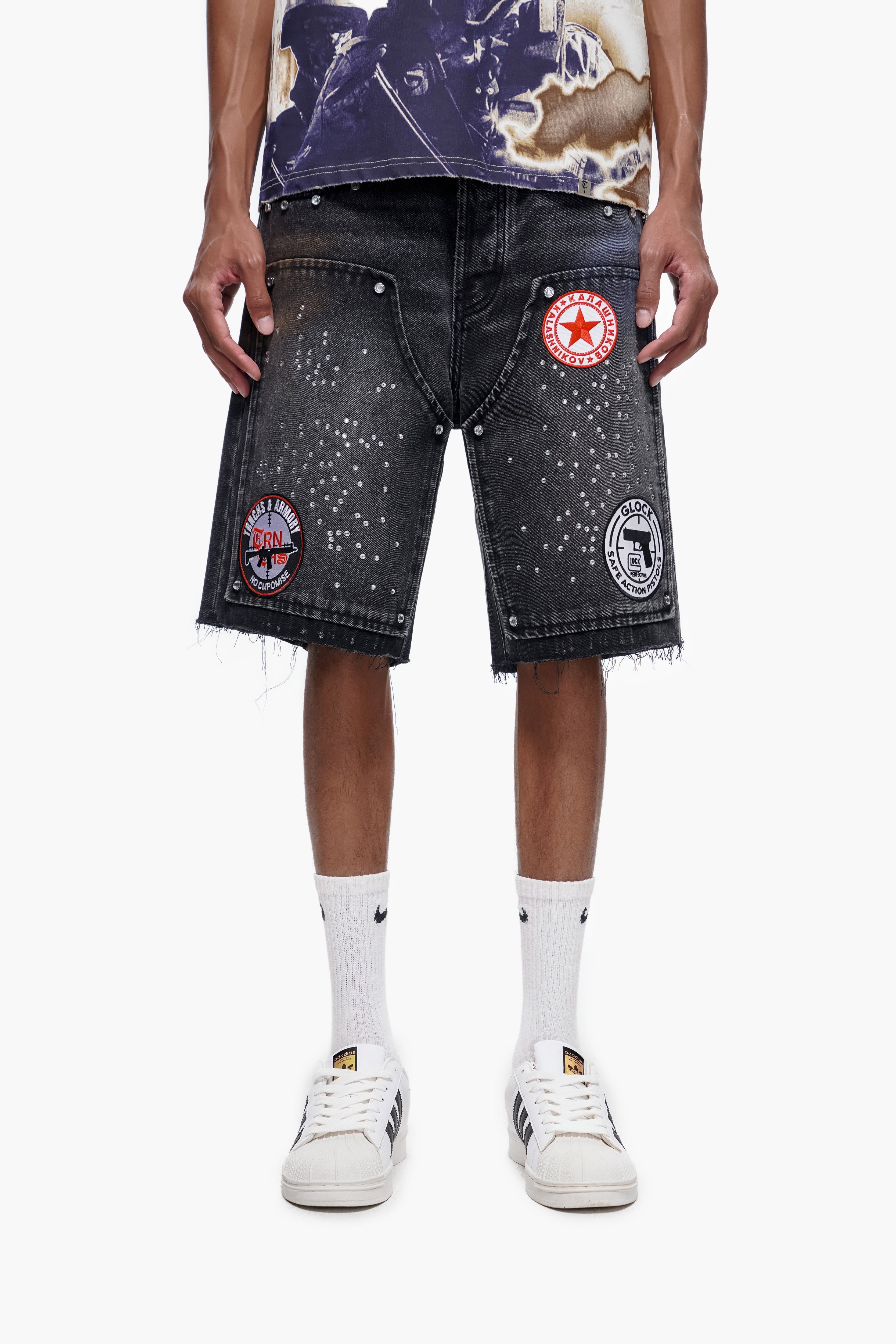 OPERATOR Black Wash Denim Shorts - TRNCHS Urban Streetwear