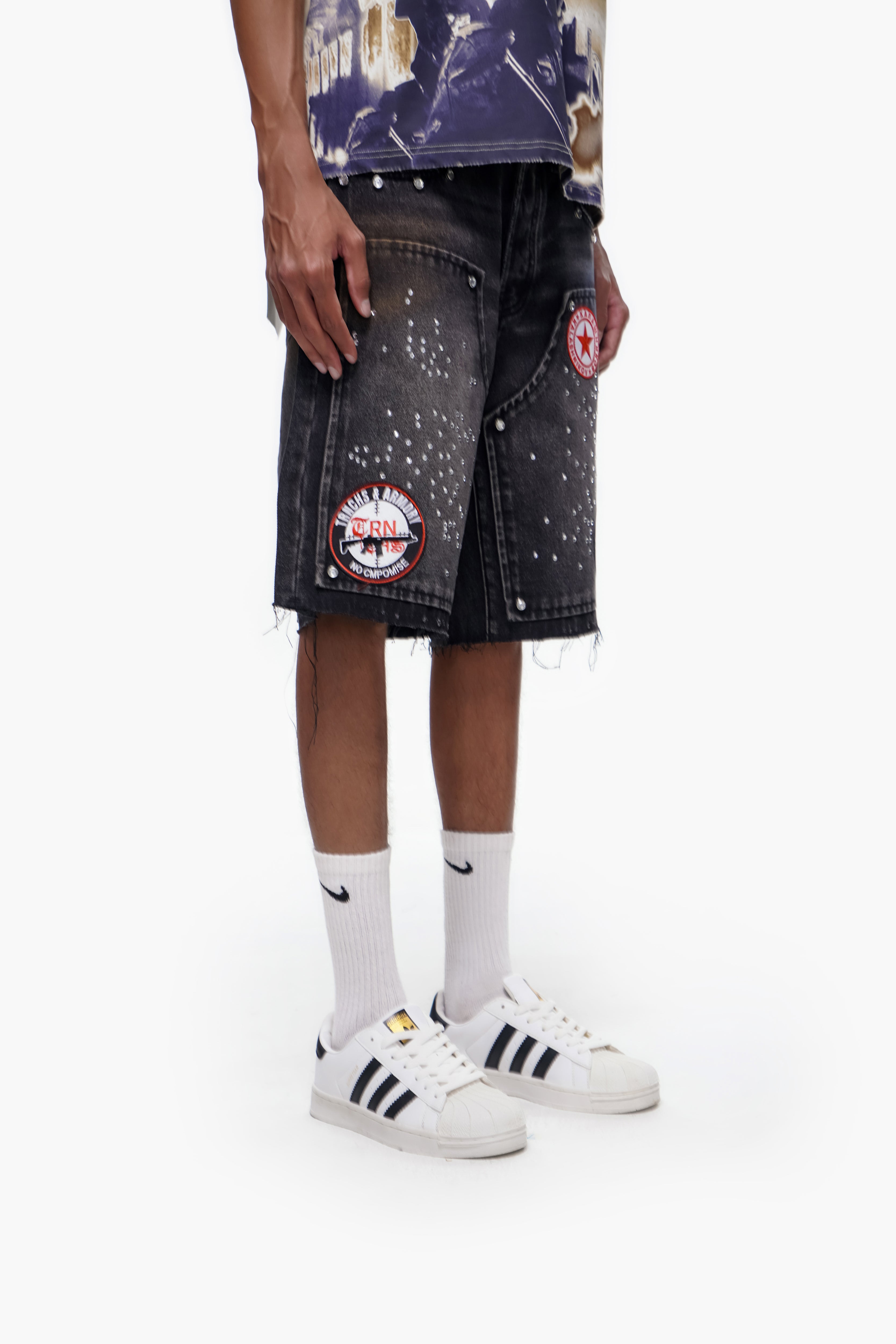 OPERATOR Black Wash Denim Shorts - TRNCHS Urban Streetwear
