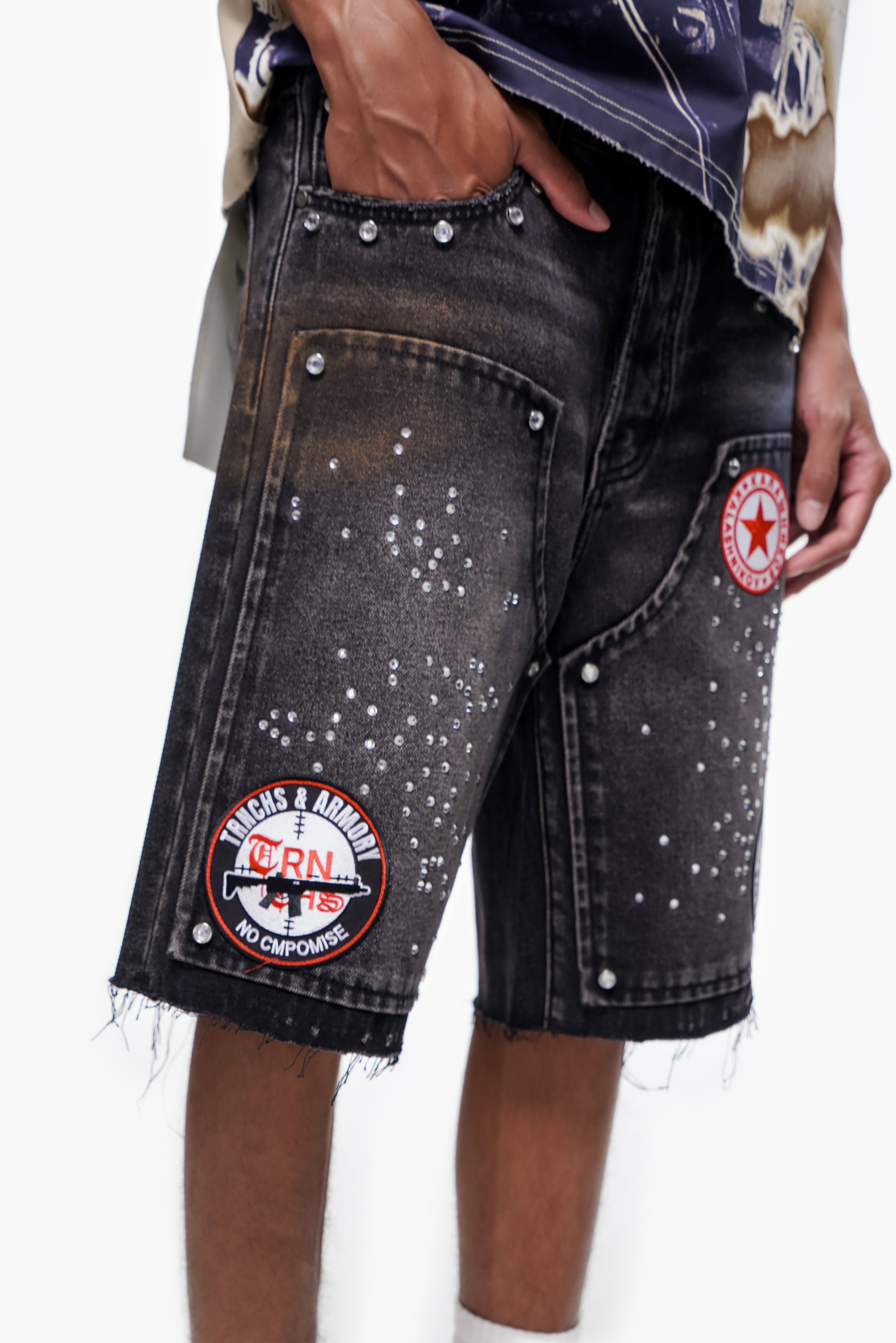 OPERATOR Black Wash Denim Shorts - TRNCHS Urban Streetwear